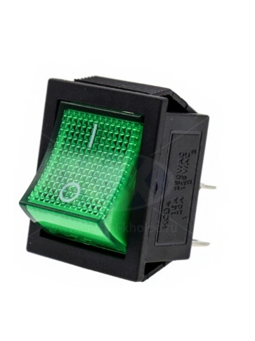 Выключатель зеленый KCD4 16А 250V, 20A 125V (4-х контакт.) клавишный фото 1